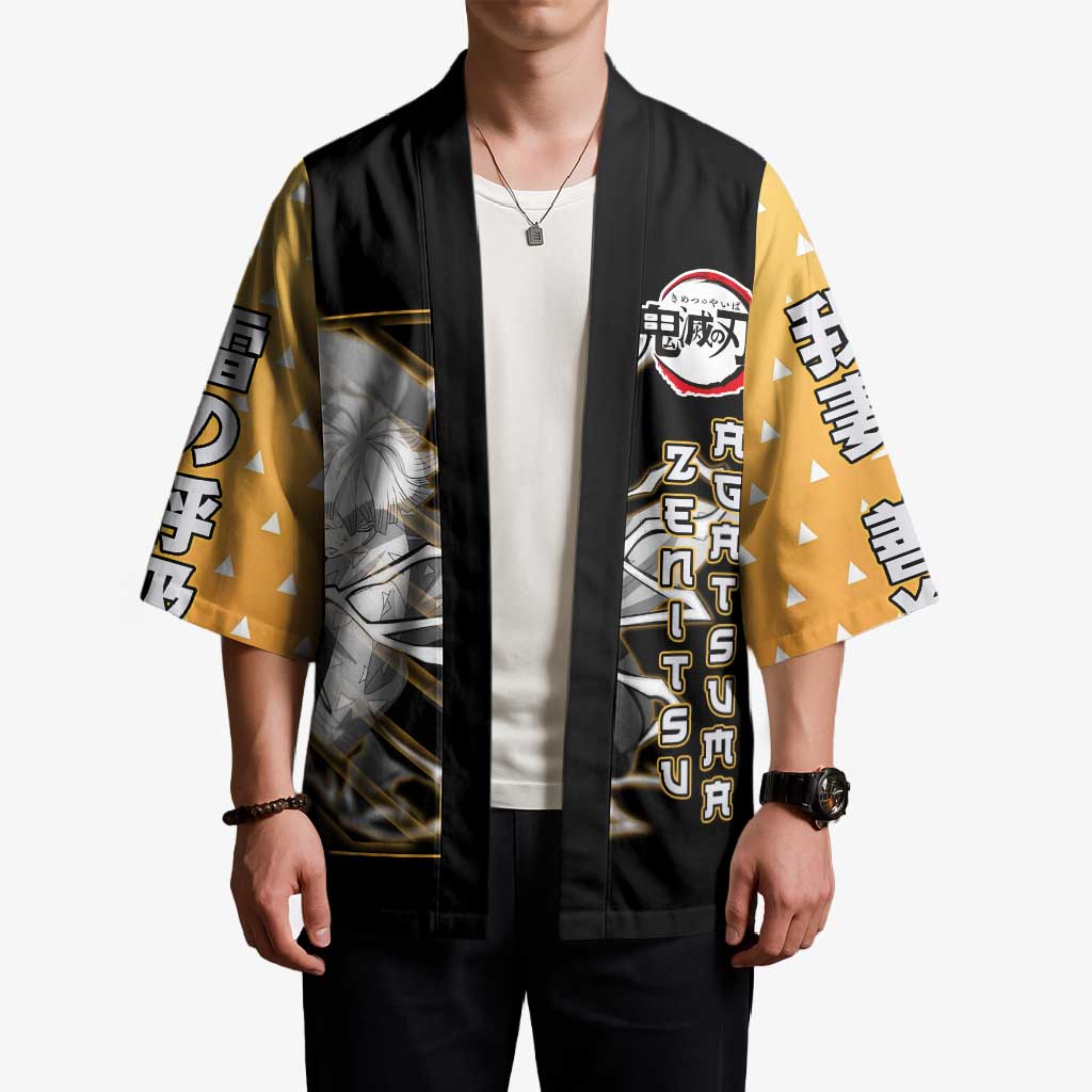 Agatsuma Zenitsu Demon Slayer Kimono with Yellow and Black Lightning Style Design - The Mazicc