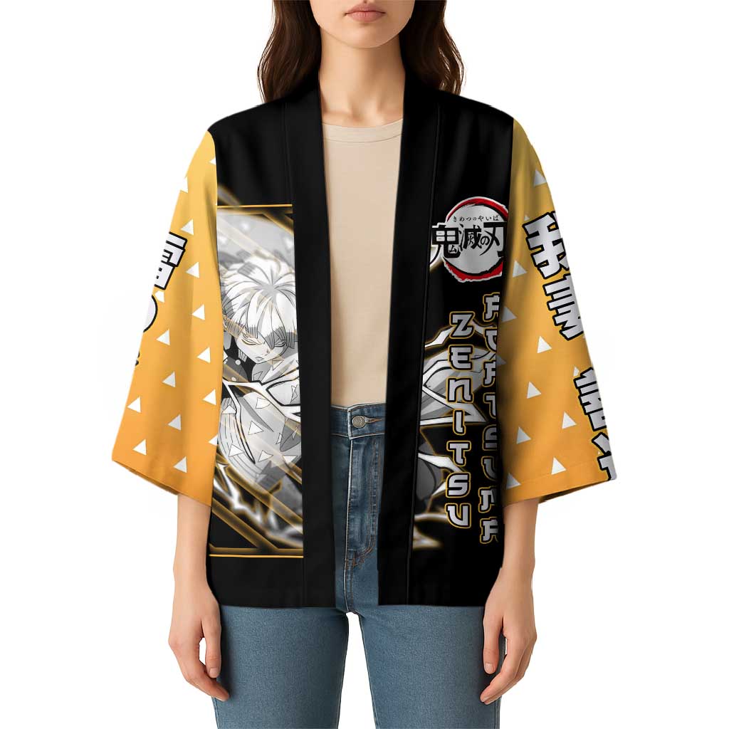 Agatsuma Zenitsu Demon Slayer Kimono with Yellow and Black Lightning Style Design - The Mazicc