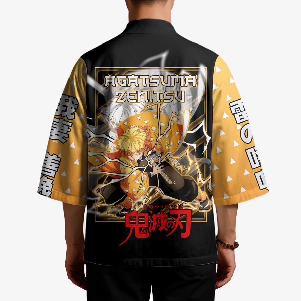 Agatsuma Zenitsu Demon Slayer Kimono with Yellow and Black Lightning Style Design - The Mazicc