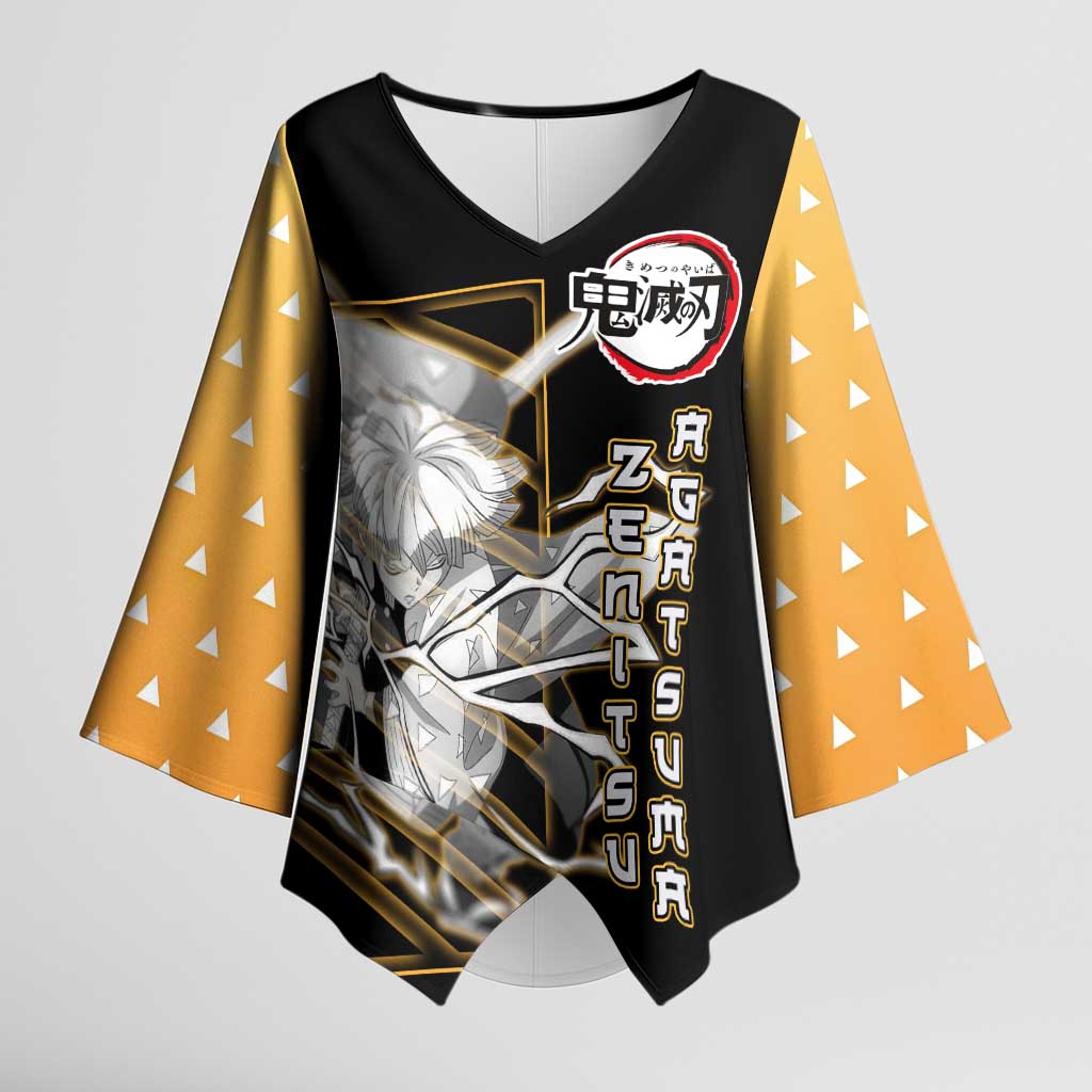 Agatsuma Zenitsu Demon Slayer Kimono Sleeve Blouse with Yellow and Black Lightning Style Design - The Mazicc