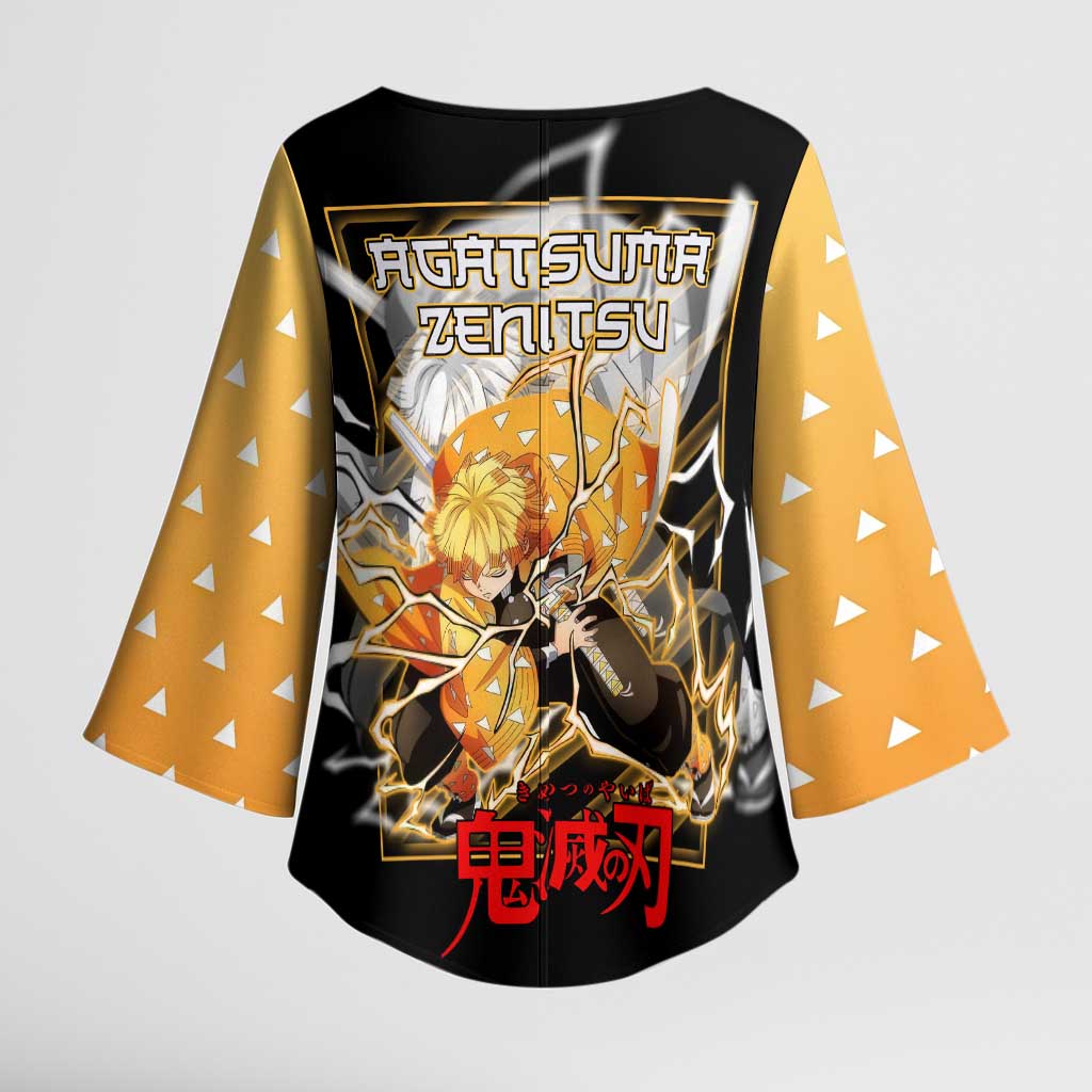 Agatsuma Zenitsu Demon Slayer Kimono Sleeve Blouse with Yellow and Black Lightning Style Design - The Mazicc