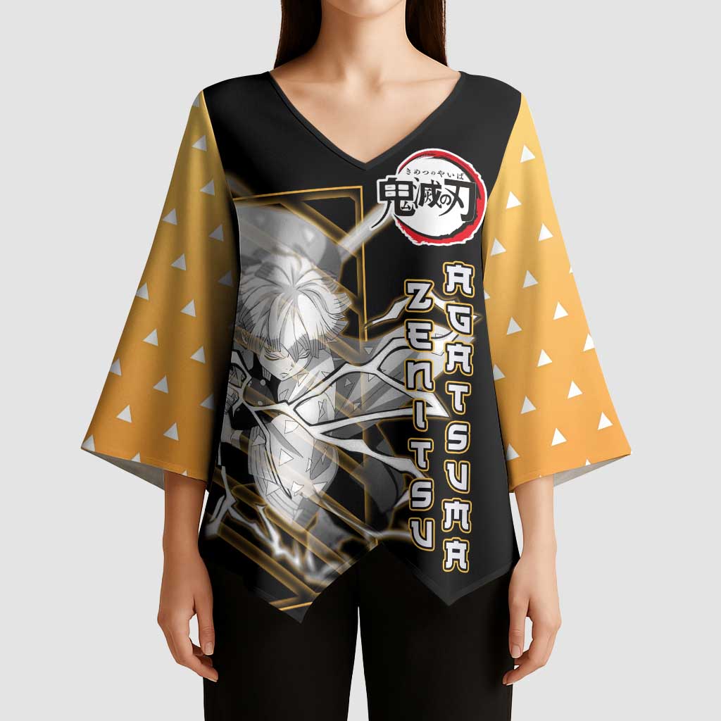 Agatsuma Zenitsu Demon Slayer Kimono Sleeve Blouse with Yellow and Black Lightning Style Design - The Mazicc