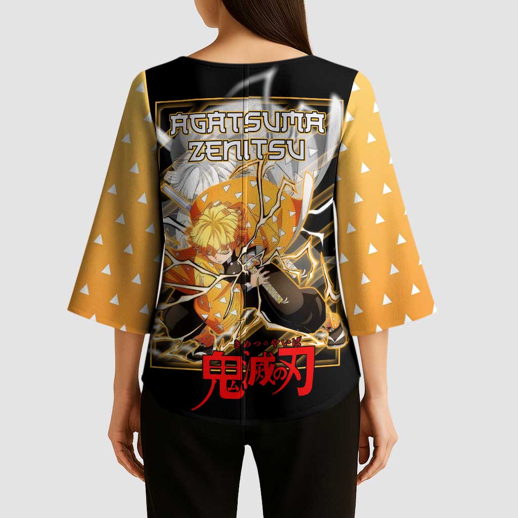 Agatsuma Zenitsu Demon Slayer Kimono Sleeve Blouse with Yellow and Black Lightning Style Design - The Mazicc