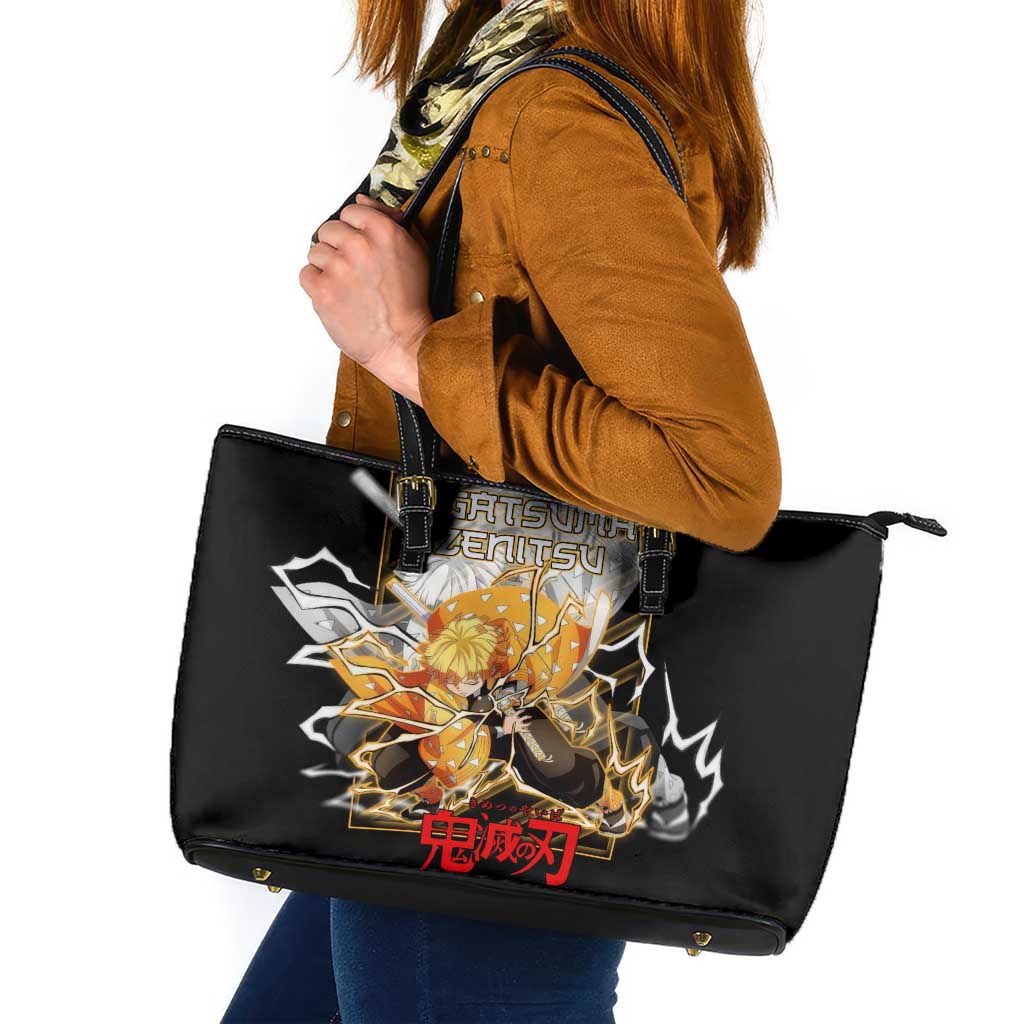 Agatsuma Zenitsu Demon Slayer Leather Tote Bag with Yellow and Black Lightning Style Design - The Mazicc