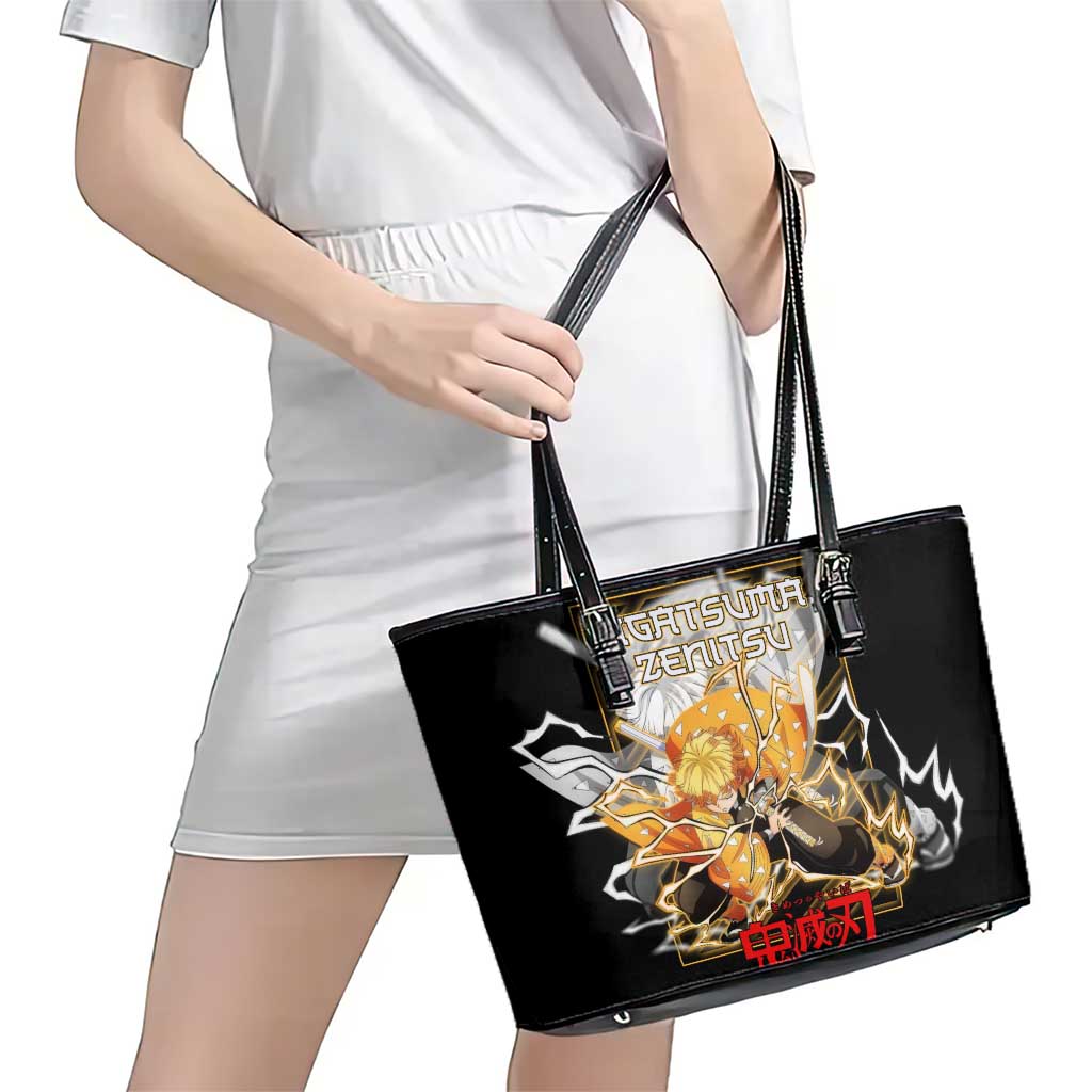 Agatsuma Zenitsu Demon Slayer Leather Tote Bag with Yellow and Black Lightning Style Design - The Mazicc