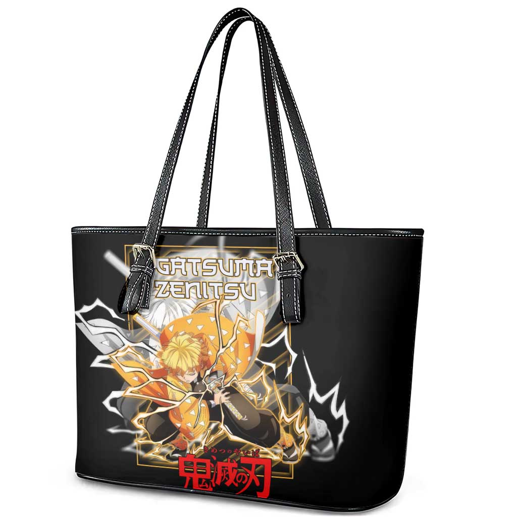Agatsuma Zenitsu Demon Slayer Leather Tote Bag with Yellow and Black Lightning Style Design - The Mazicc