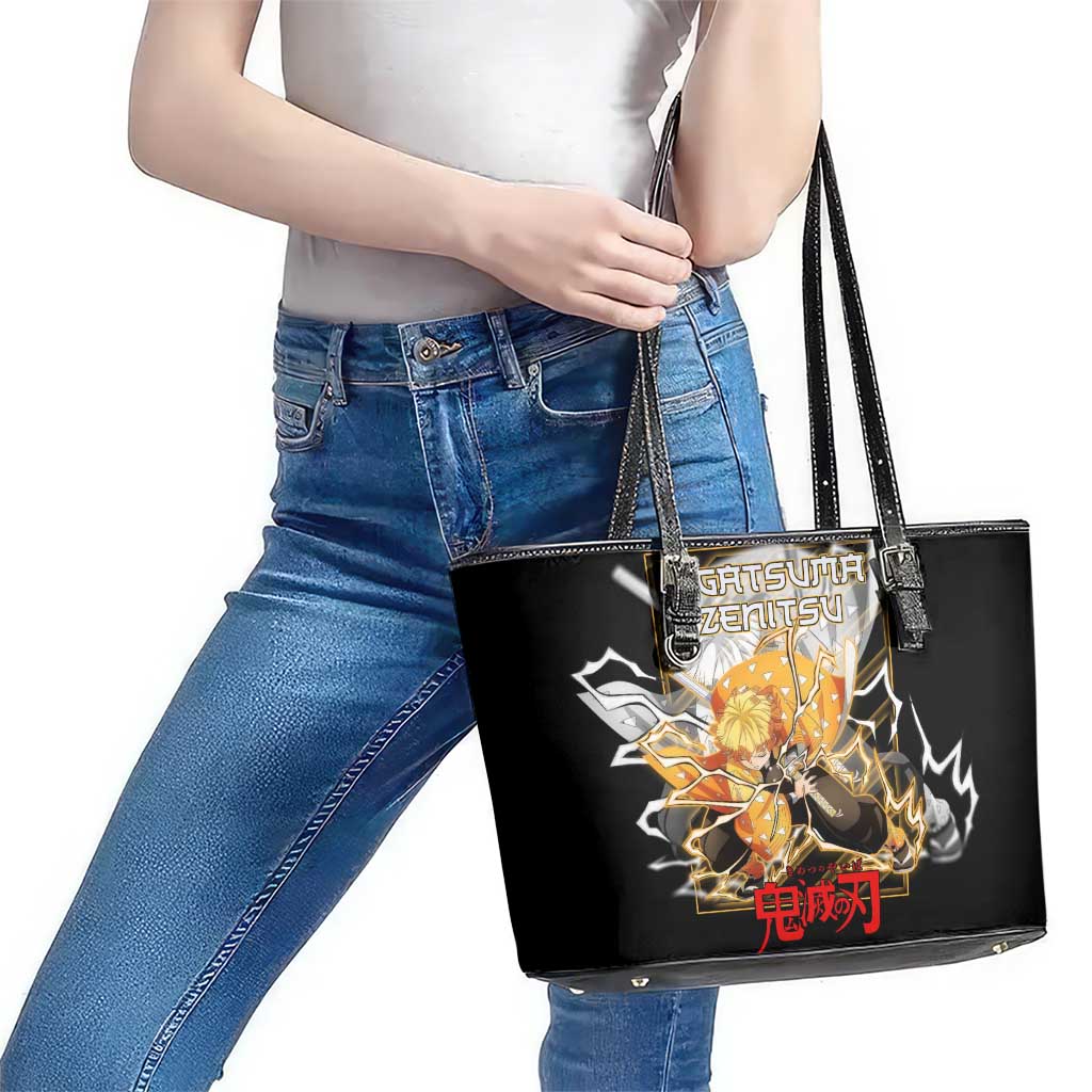 Agatsuma Zenitsu Demon Slayer Leather Tote Bag with Yellow and Black Lightning Style Design - The Mazicc
