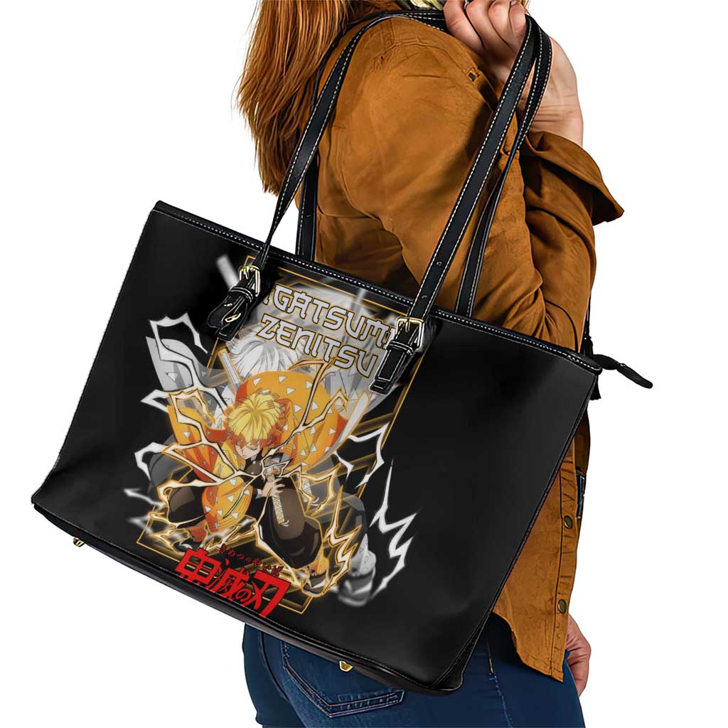 Agatsuma Zenitsu Demon Slayer Leather Tote Bag with Yellow and Black Lightning Style Design - The Mazicc