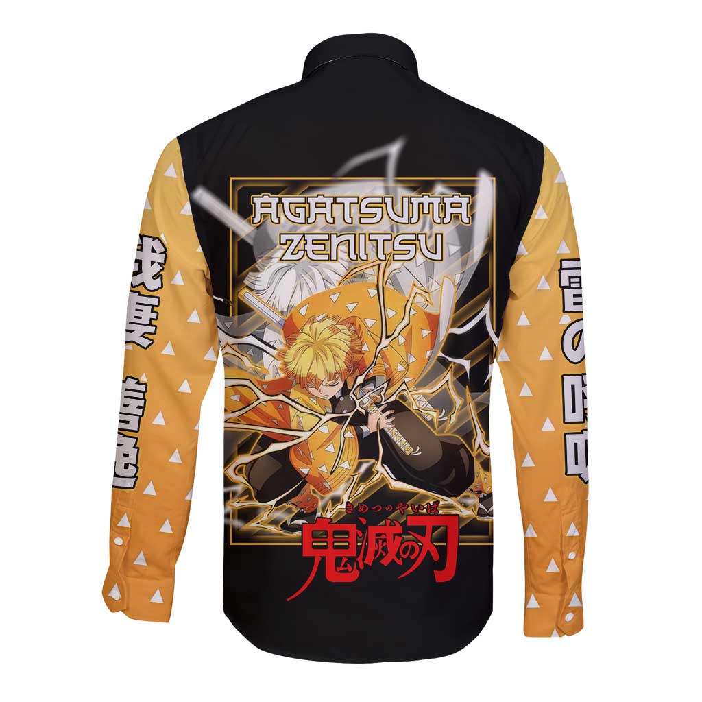 Agatsuma Zenitsu Demon Slayer Long Sleeve Button Shirt with Yellow and Black Lightning Style Design - The Mazicc