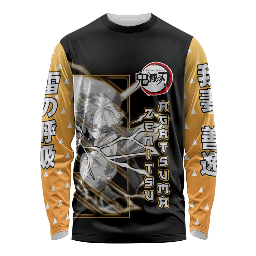 Agatsuma Zenitsu Demon Slayer Long Sleeve Shirt with Yellow and Black Lightning Style Design - The Mazicc