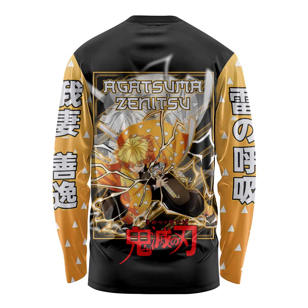 Agatsuma Zenitsu Demon Slayer Long Sleeve Shirt with Yellow and Black Lightning Style Design - The Mazicc