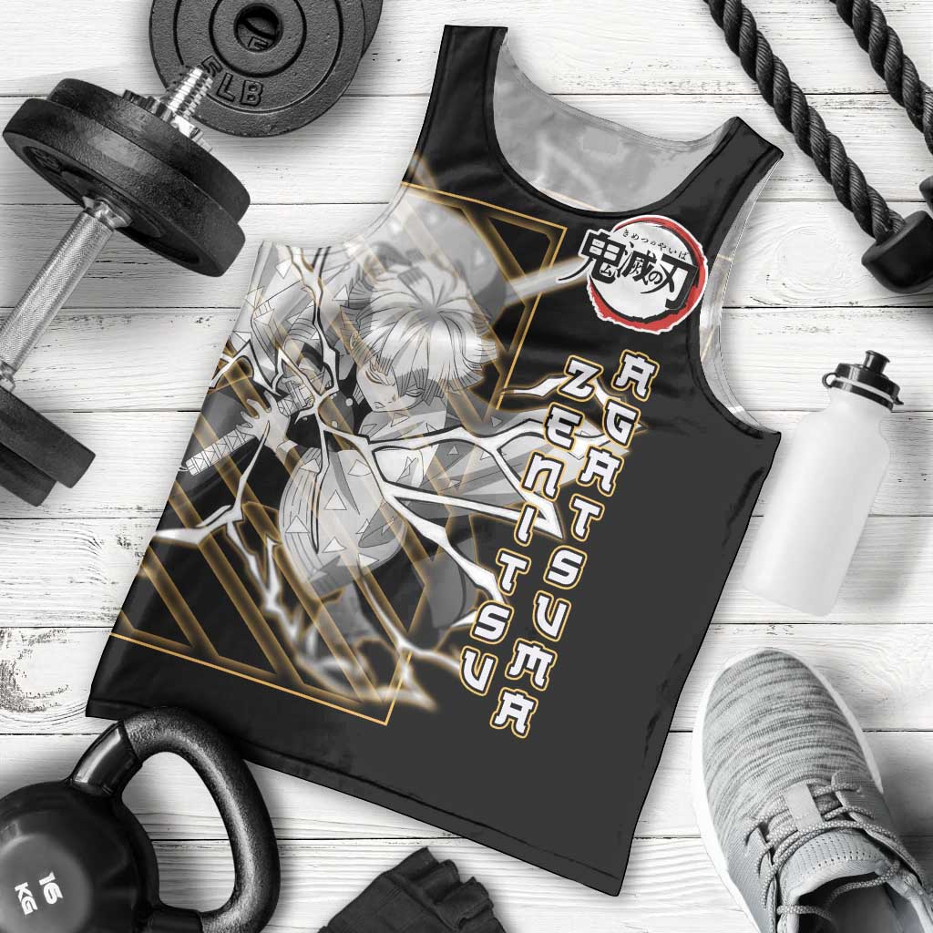 Agatsuma Zenitsu Demon Slayer Men Tank Top with Yellow and Black Lightning Style Design - The Mazicc