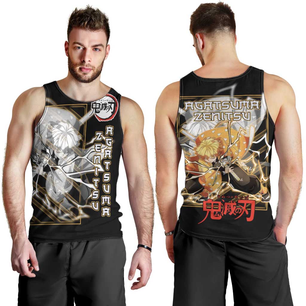 Agatsuma Zenitsu Demon Slayer Men Tank Top with Yellow and Black Lightning Style Design - The Mazicc