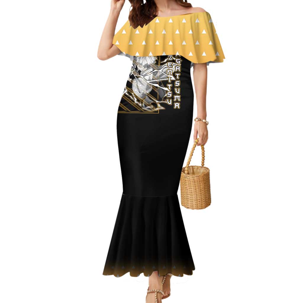 Agatsuma Zenitsu Demon Slayer Mermaid Dress with Yellow and Black Lightning Style Design - The Mazicc