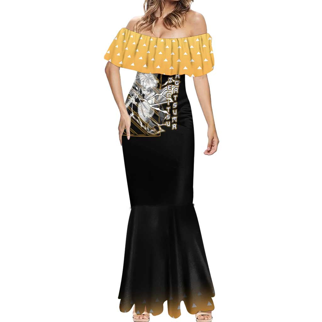 Agatsuma Zenitsu Demon Slayer Mermaid Dress with Yellow and Black Lightning Style Design - The Mazicc