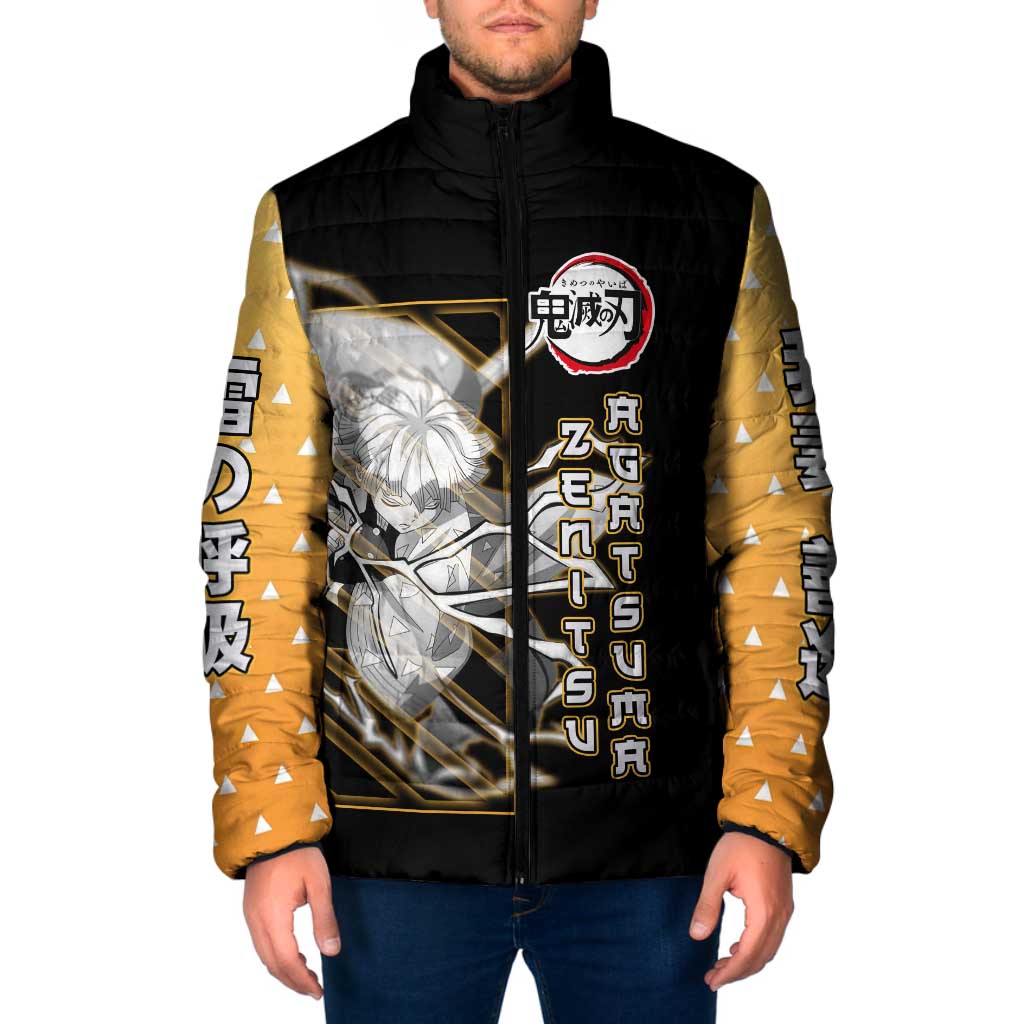 Agatsuma Zenitsu Demon Slayer Padded Jacket with Yellow and Black Lightning Style Design - The Mazicc
