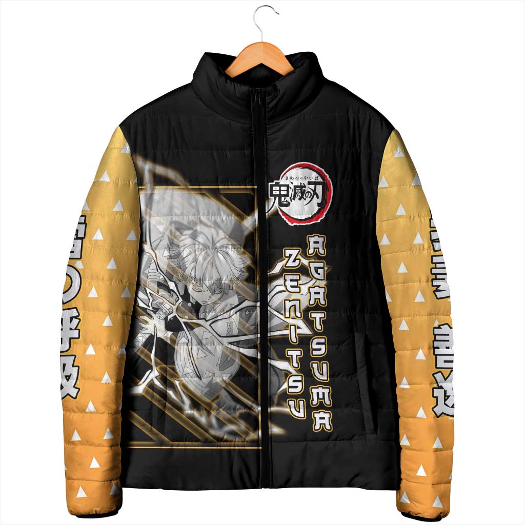 Agatsuma Zenitsu Demon Slayer Padded Jacket with Yellow and Black Lightning Style Design - The Mazicc