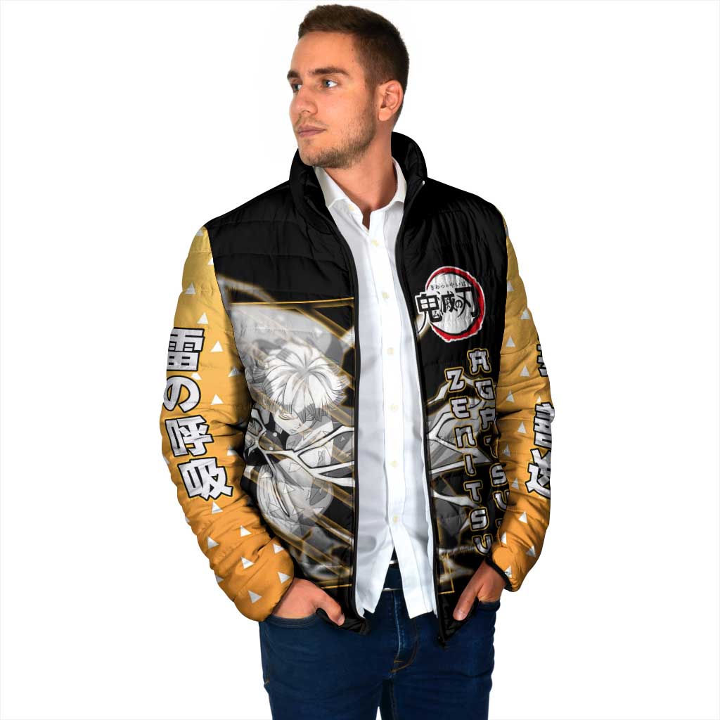 Agatsuma Zenitsu Demon Slayer Padded Jacket with Yellow and Black Lightning Style Design - The Mazicc