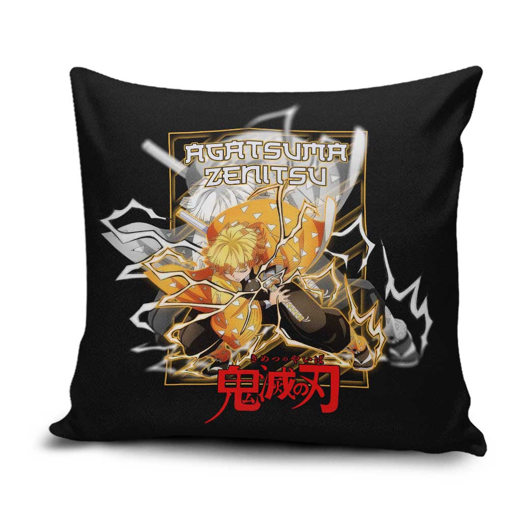 Agatsuma Zenitsu Demon Slayer Pillow Cover with Yellow and Black Lightning Style Design - The Mazicc