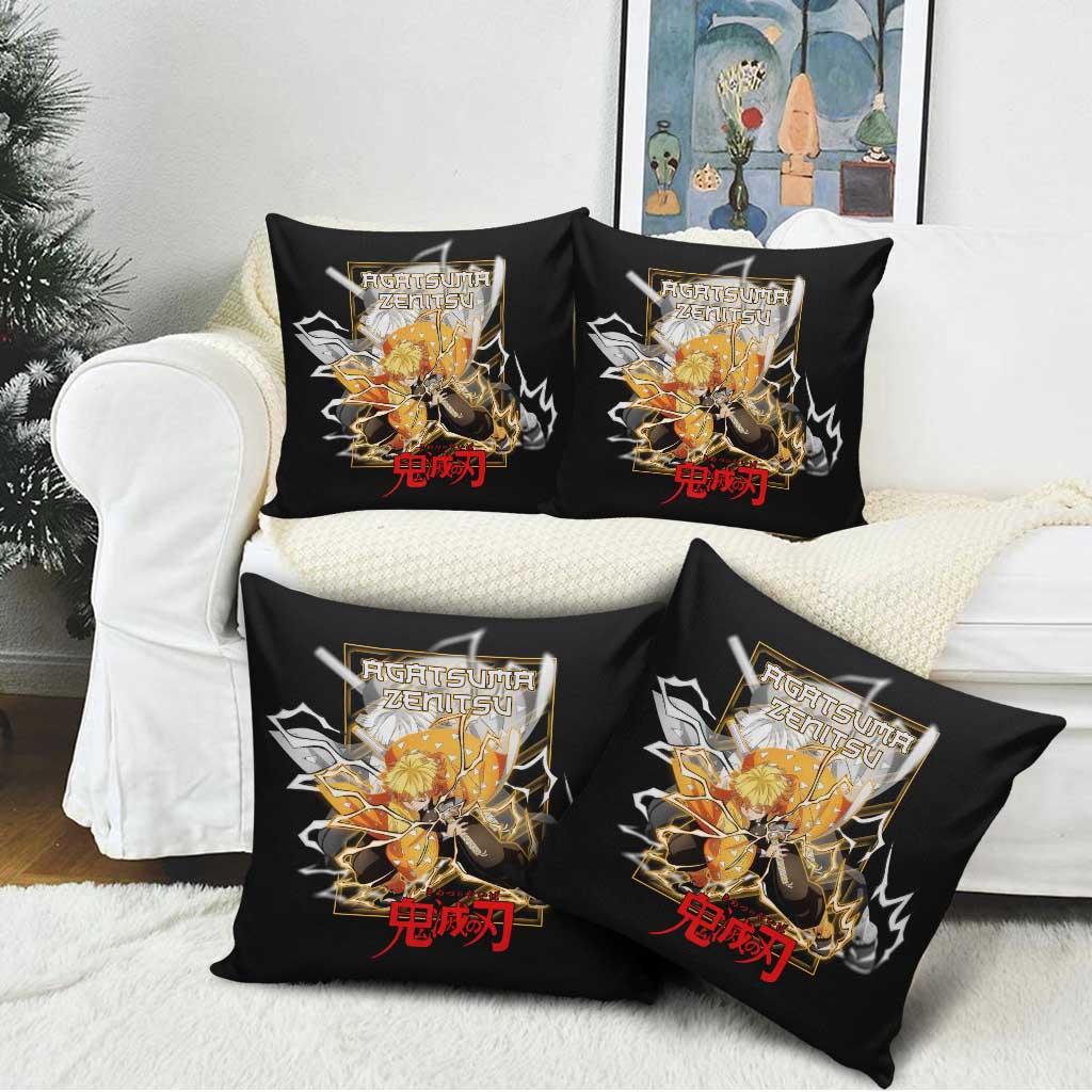 Agatsuma Zenitsu Demon Slayer Pillow Cover with Yellow and Black Lightning Style Design - The Mazicc