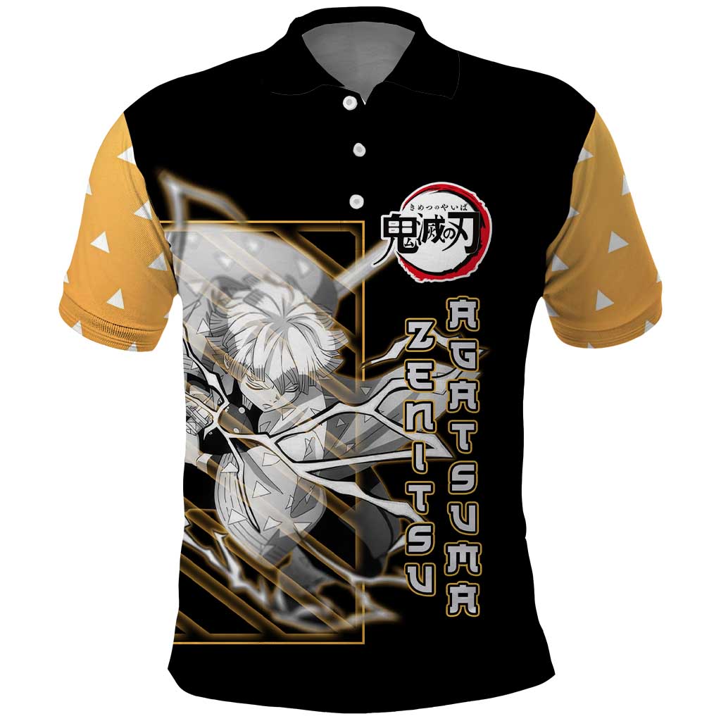 Agatsuma Zenitsu Demon Slayer Polo Shirt with Yellow and Black Lightning Style Design - The Mazicc