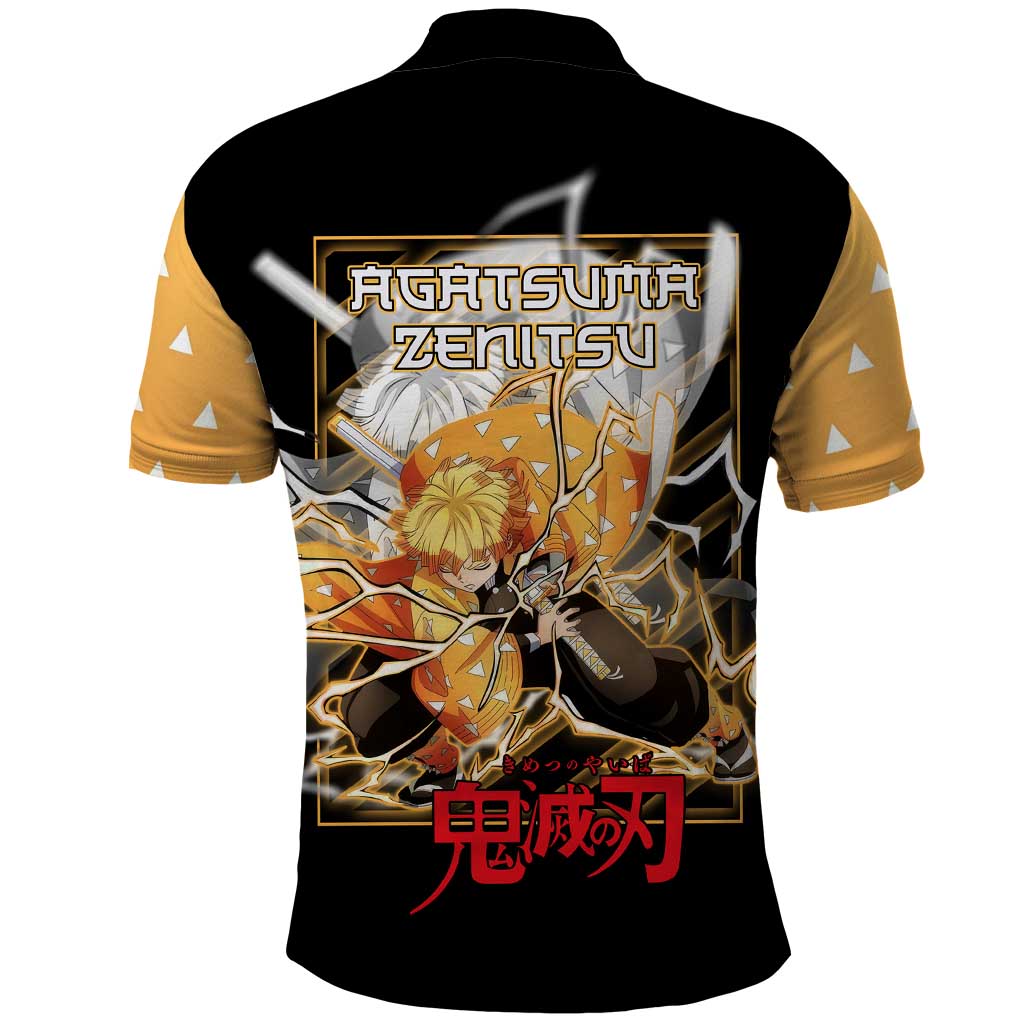 Agatsuma Zenitsu Demon Slayer Polo Shirt with Yellow and Black Lightning Style Design - The Mazicc