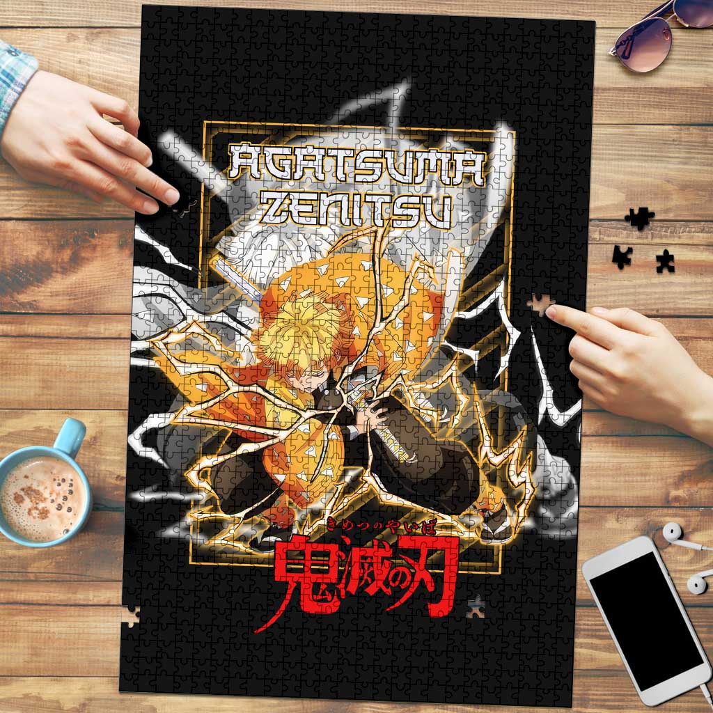 Agatsuma Zenitsu Demon Slayer Puzzle with Yellow and Black Lightning Style Design - The Mazicc