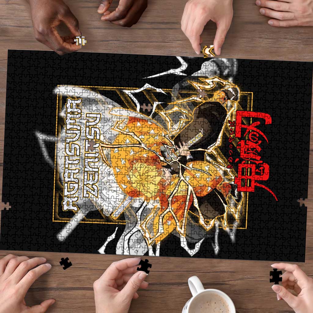 Agatsuma Zenitsu Demon Slayer Puzzle with Yellow and Black Lightning Style Design - The Mazicc