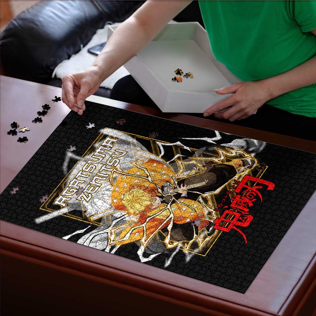 Agatsuma Zenitsu Demon Slayer Puzzle with Yellow and Black Lightning Style Design - The Mazicc