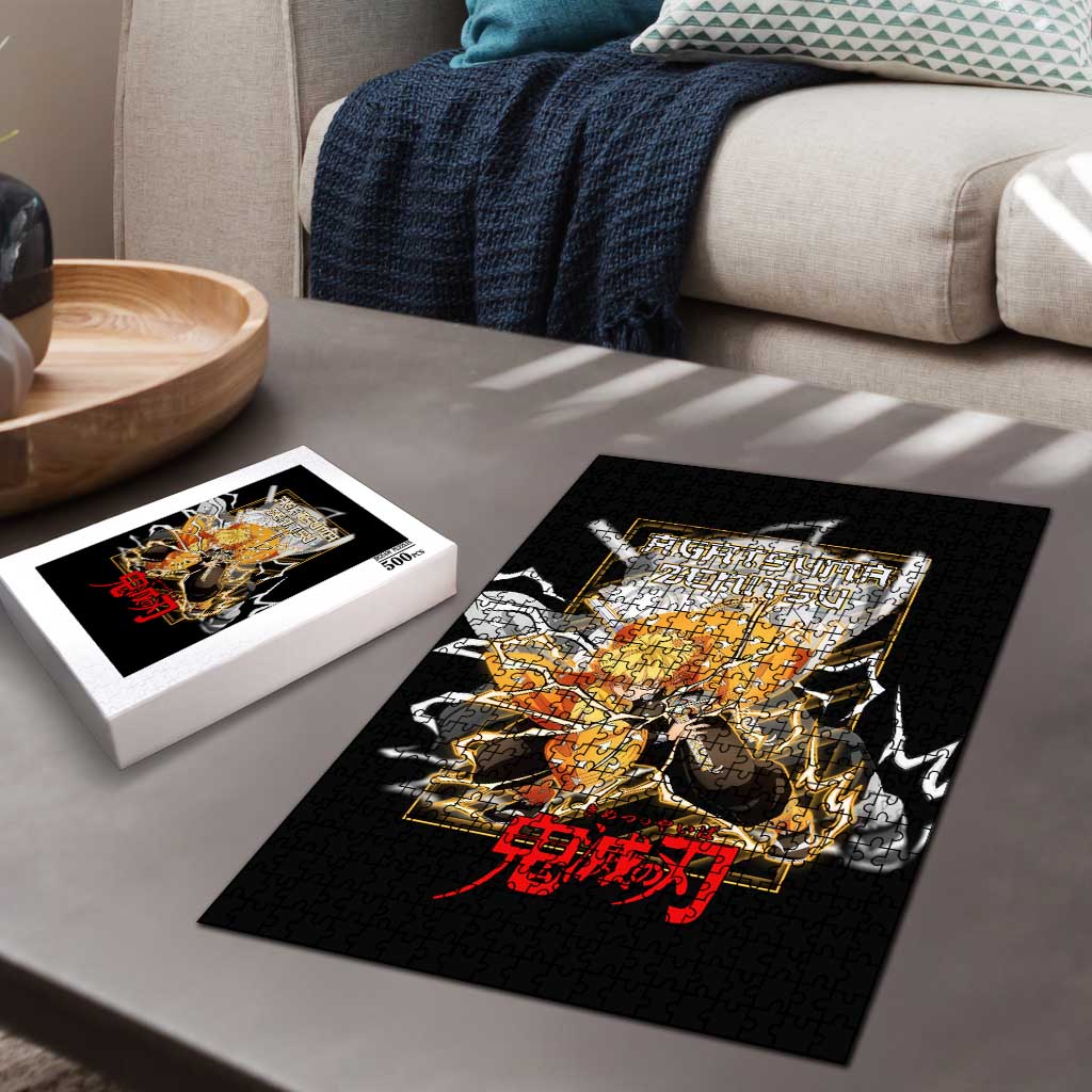 Agatsuma Zenitsu Demon Slayer Puzzle with Yellow and Black Lightning Style Design - The Mazicc