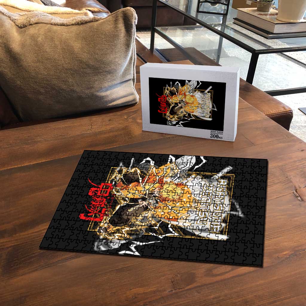 Agatsuma Zenitsu Demon Slayer Puzzle with Yellow and Black Lightning Style Design - The Mazicc