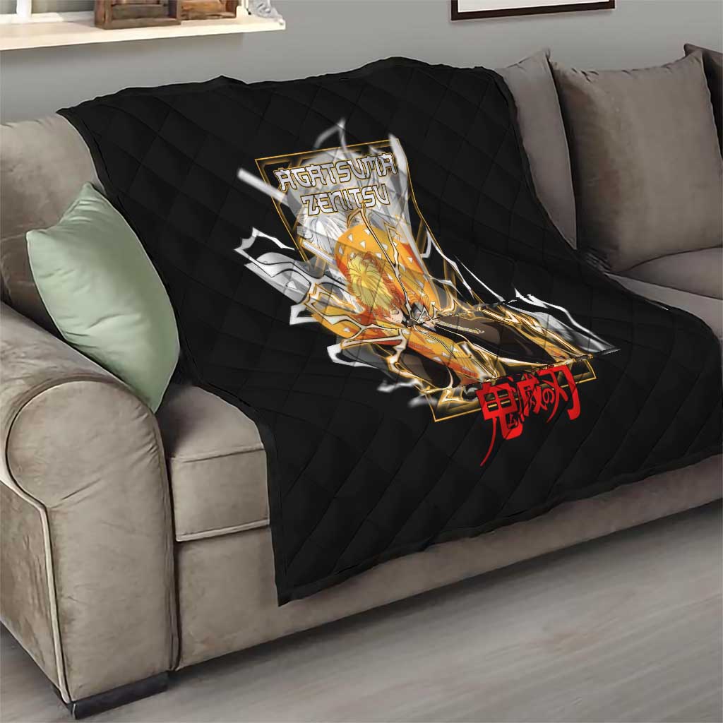 Agatsuma Zenitsu Demon Slayer Quilt with Yellow and Black Lightning Style Design - The Mazicc