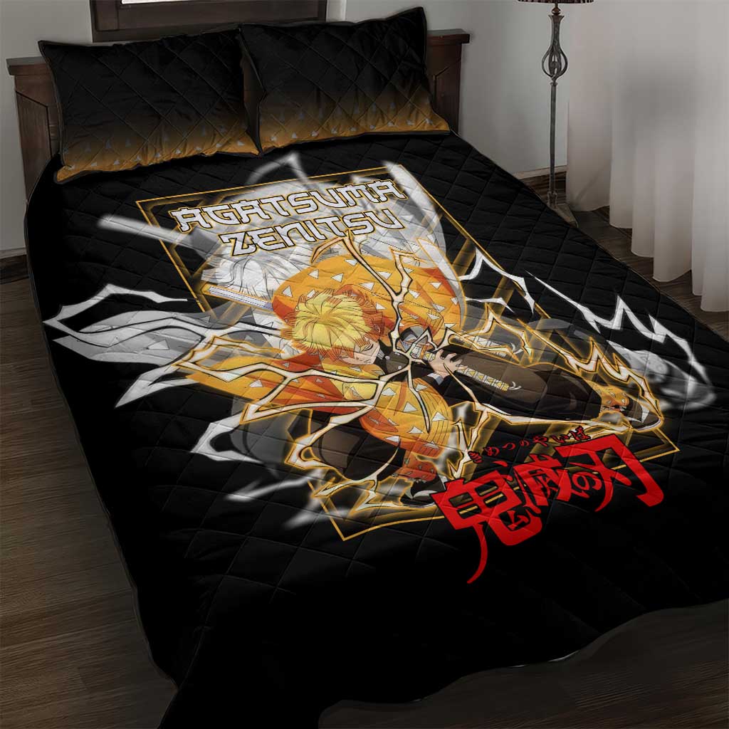 Agatsuma Zenitsu Demon Slayer Quilt Bed Set with Yellow and Black Lightning Style Design - The Mazicc