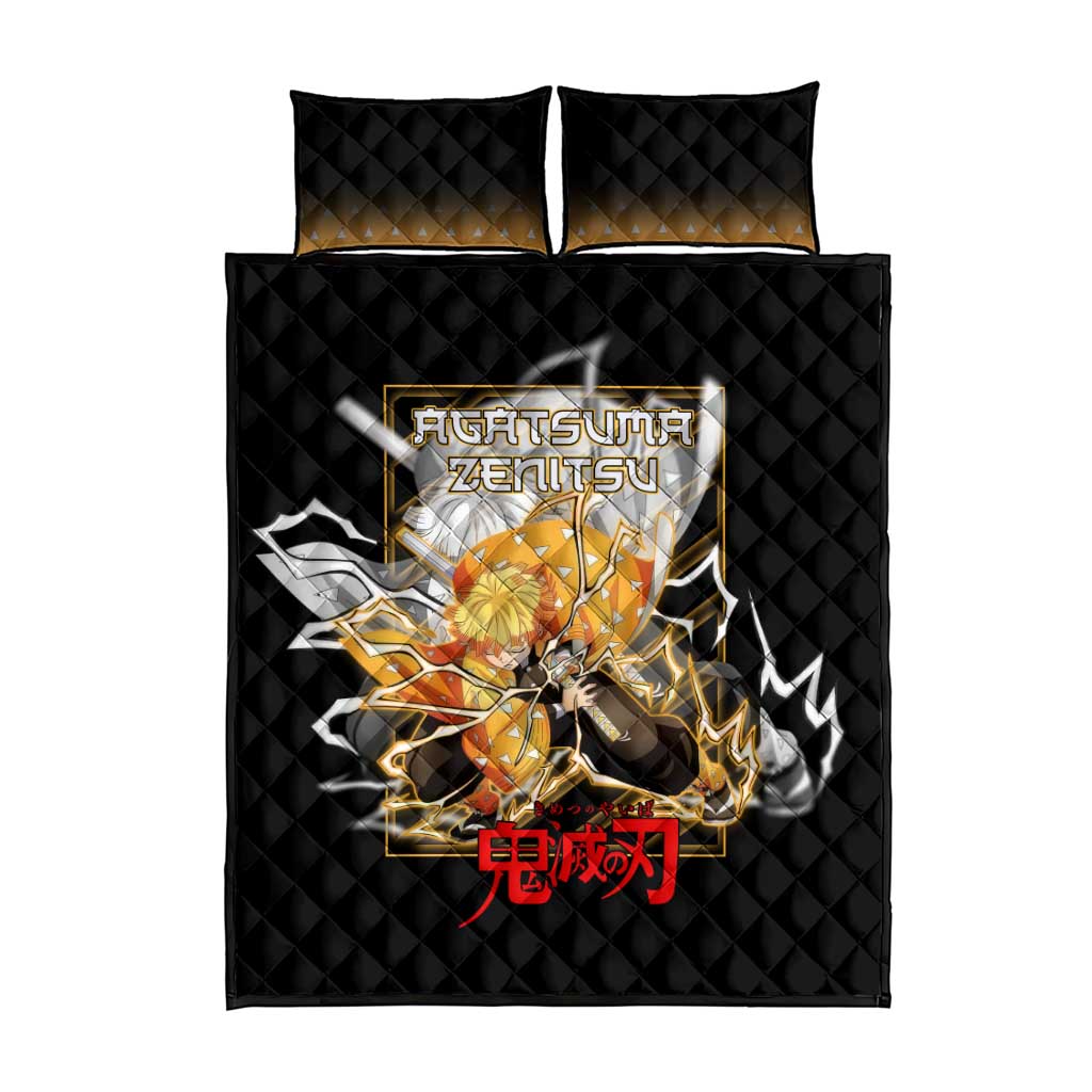 Agatsuma Zenitsu Demon Slayer Quilt Bed Set with Yellow and Black Lightning Style Design - The Mazicc