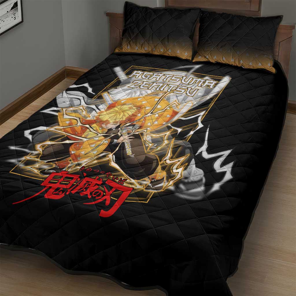 Agatsuma Zenitsu Demon Slayer Quilt Bed Set with Yellow and Black Lightning Style Design - The Mazicc