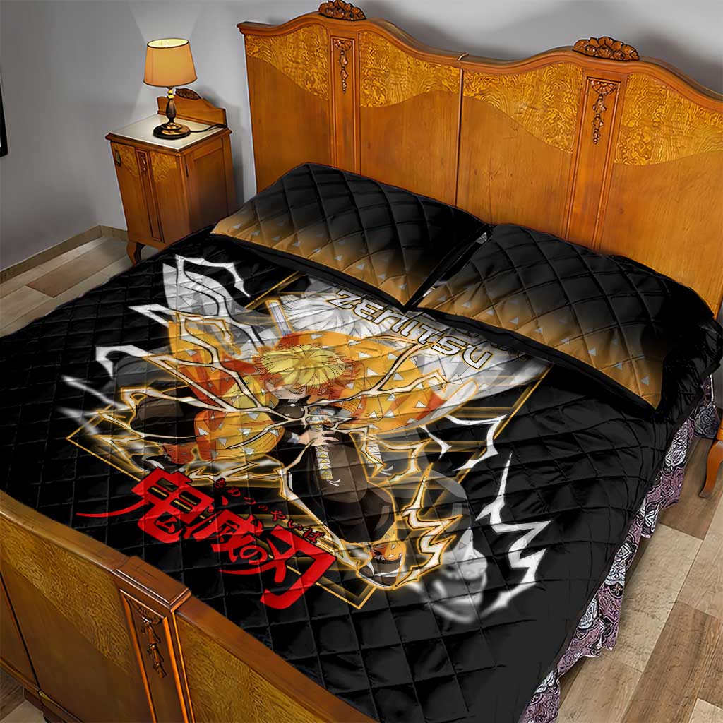 Agatsuma Zenitsu Demon Slayer Quilt Bed Set with Yellow and Black Lightning Style Design - The Mazicc