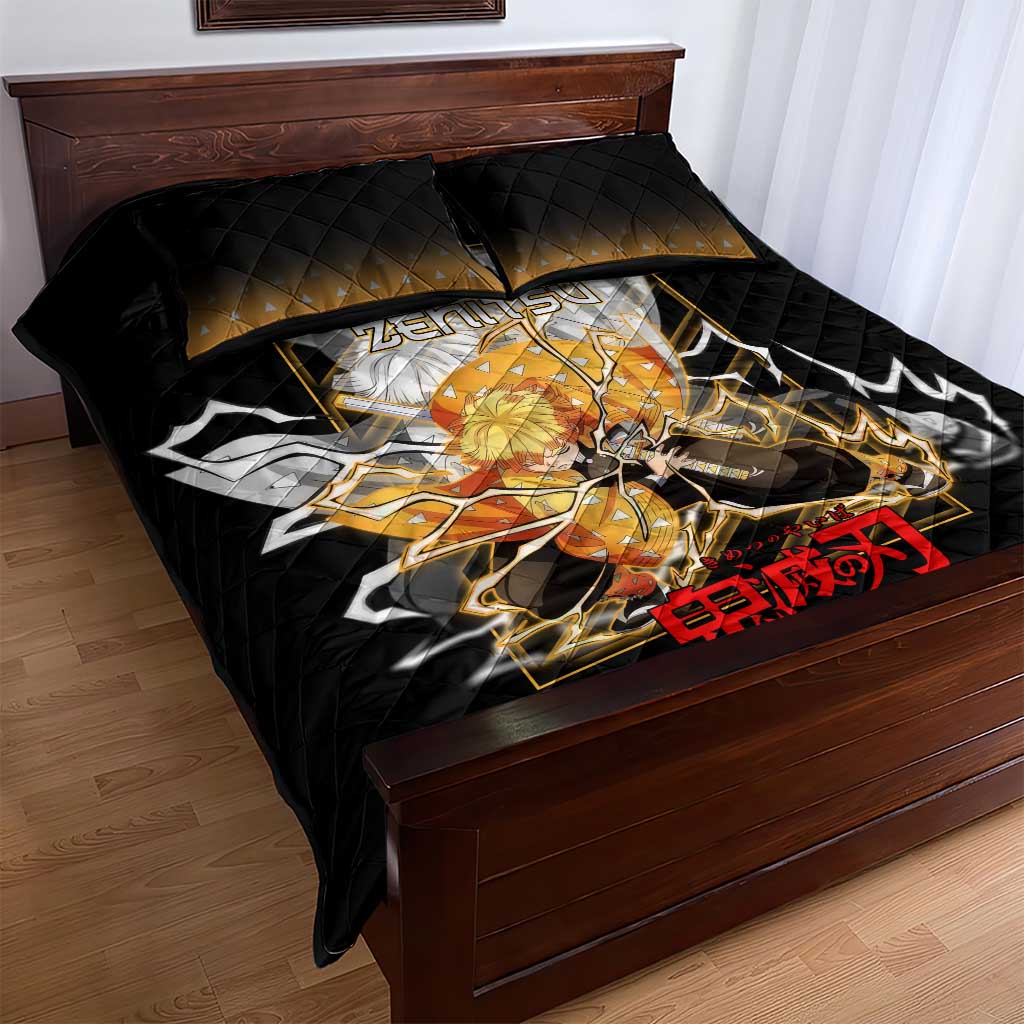 Agatsuma Zenitsu Demon Slayer Quilt Bed Set with Yellow and Black Lightning Style Design - The Mazicc
