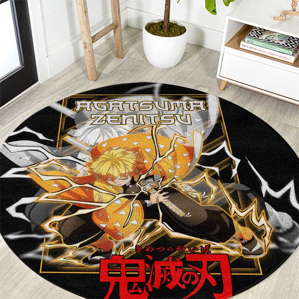 Agatsuma Zenitsu Demon Slayer Round Carpet with Yellow and Black Lightning Style Design - The Mazicc