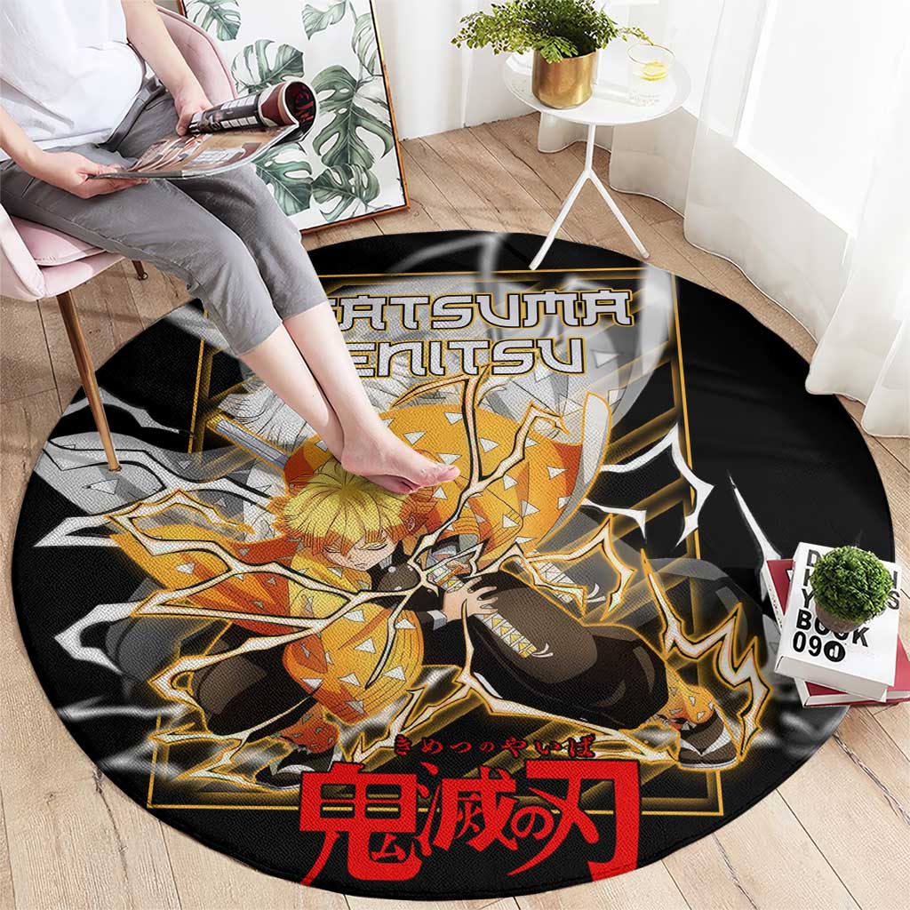 Agatsuma Zenitsu Demon Slayer Round Carpet with Yellow and Black Lightning Style Design - The Mazicc