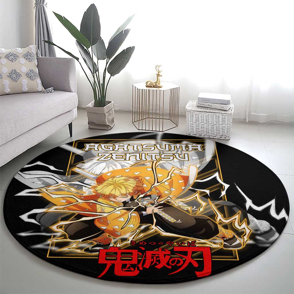 Agatsuma Zenitsu Demon Slayer Round Carpet with Yellow and Black Lightning Style Design - The Mazicc