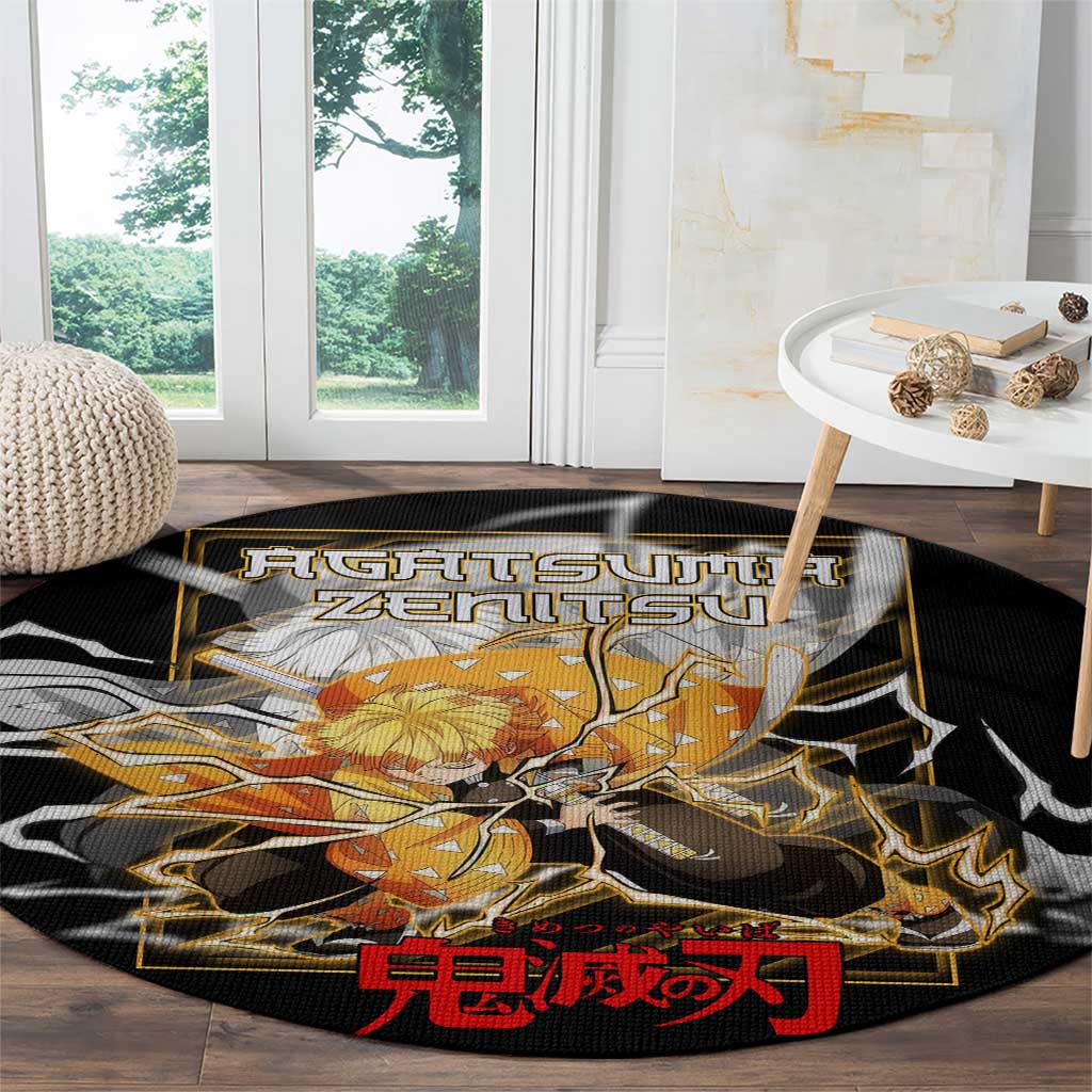 Agatsuma Zenitsu Demon Slayer Round Carpet with Yellow and Black Lightning Style Design - The Mazicc