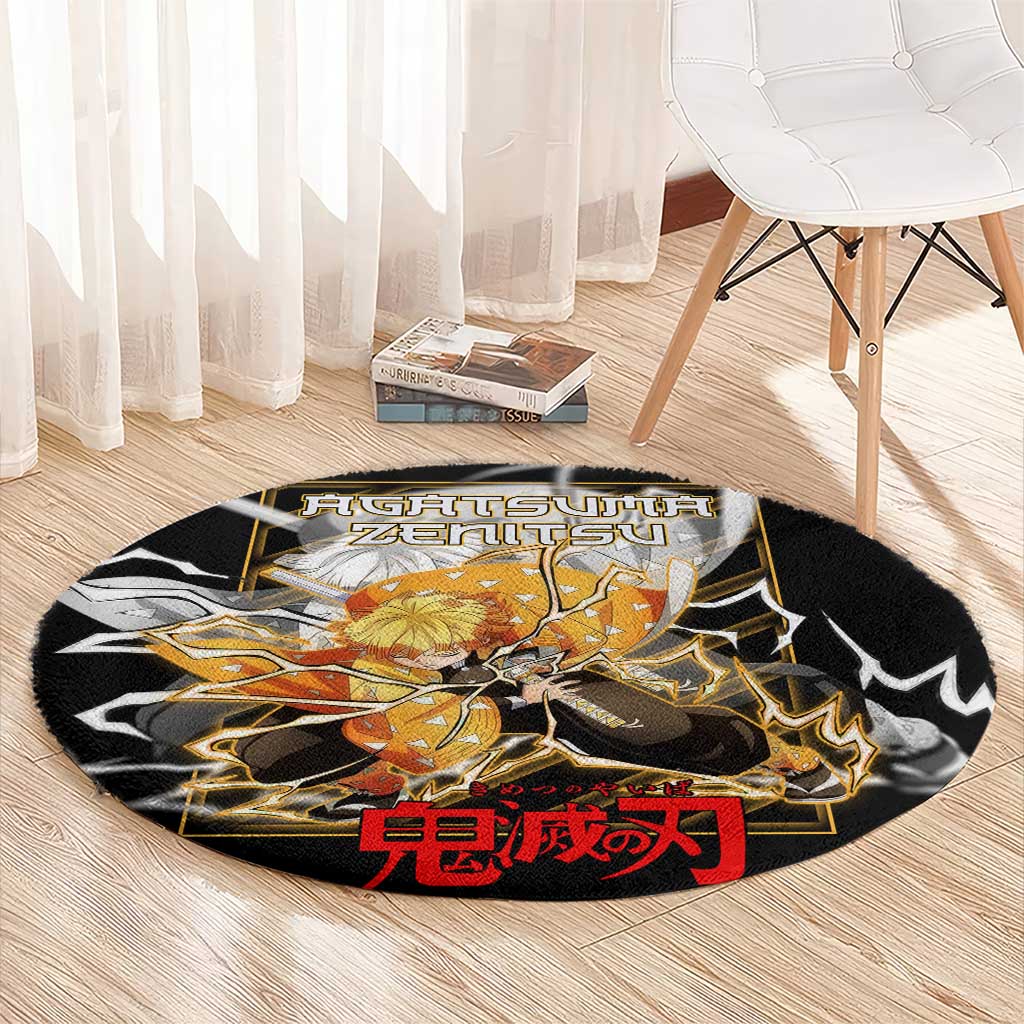 Agatsuma Zenitsu Demon Slayer Round Carpet with Yellow and Black Lightning Style Design - The Mazicc