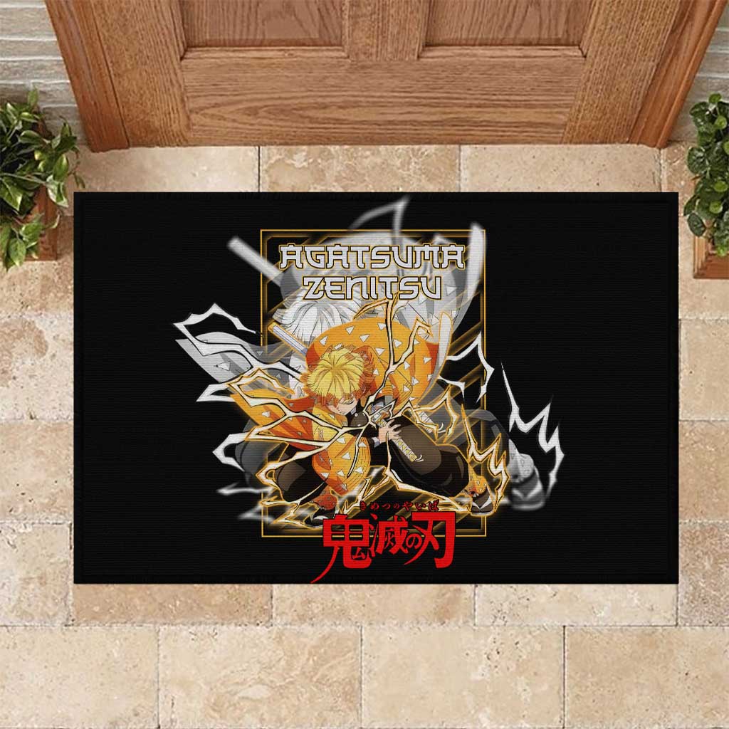 Agatsuma Zenitsu Demon Slayer Rubber Doormat with Yellow and Black Lightning Style Design - The Mazicc