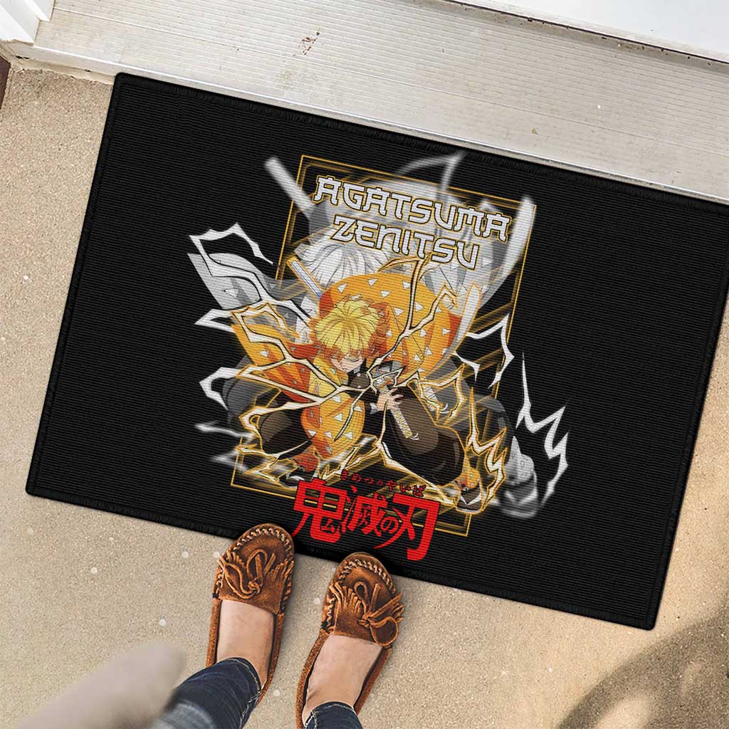 Agatsuma Zenitsu Demon Slayer Rubber Doormat with Yellow and Black Lightning Style Design - The Mazicc