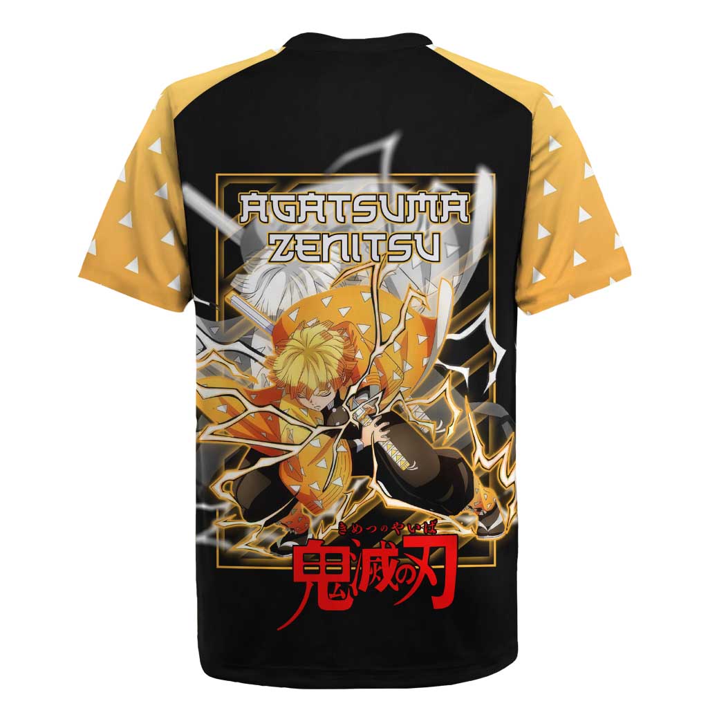 Agatsuma Zenitsu Demon Slayer Rugby Jersey with Yellow and Black Lightning Style Design - The Mazicc