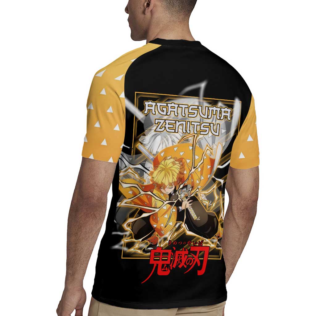 Agatsuma Zenitsu Demon Slayer Rugby Jersey with Yellow and Black Lightning Style Design - The Mazicc