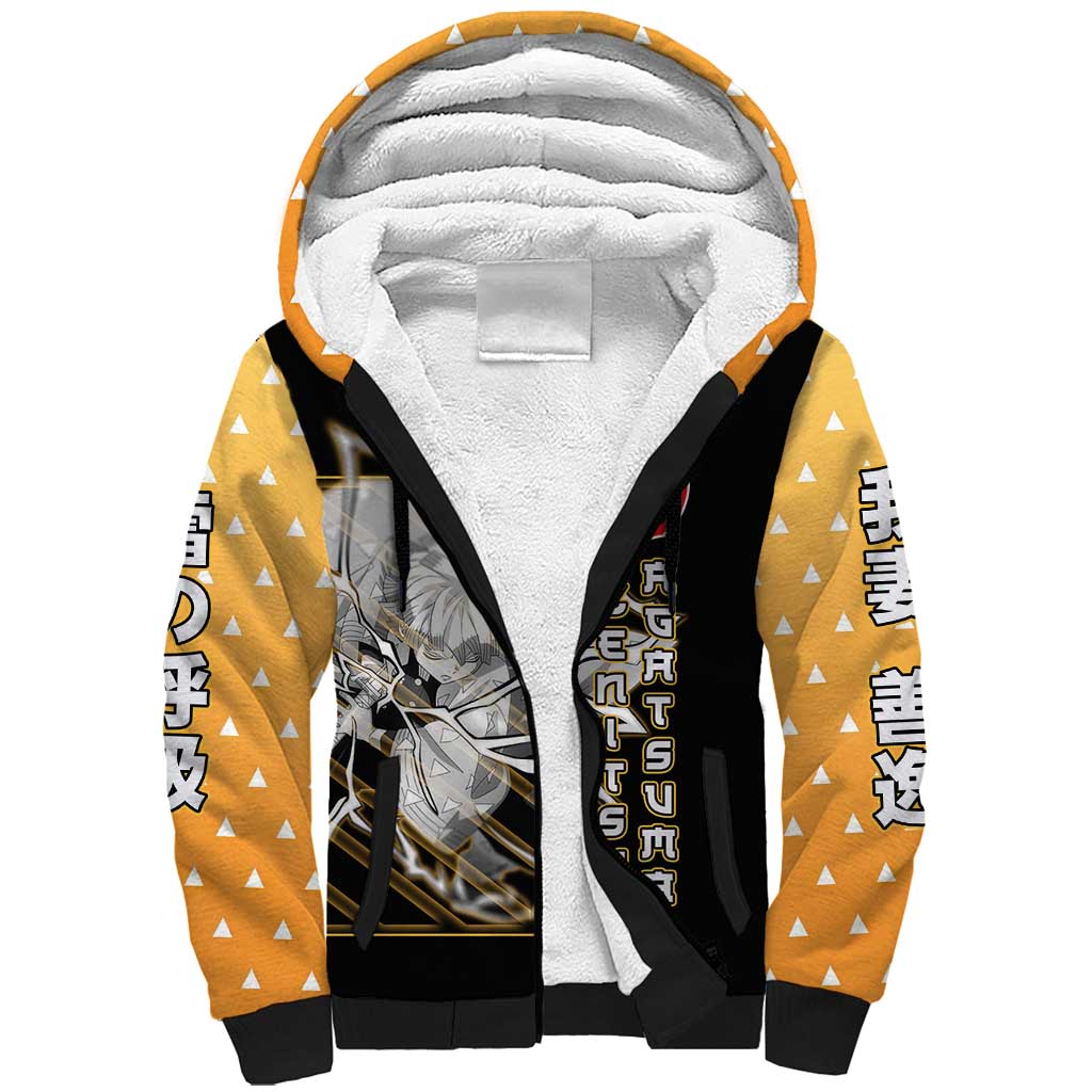 Agatsuma Zenitsu Demon Slayer Sherpa Hoodie with Yellow and Black Lightning Style Design - The Mazicc