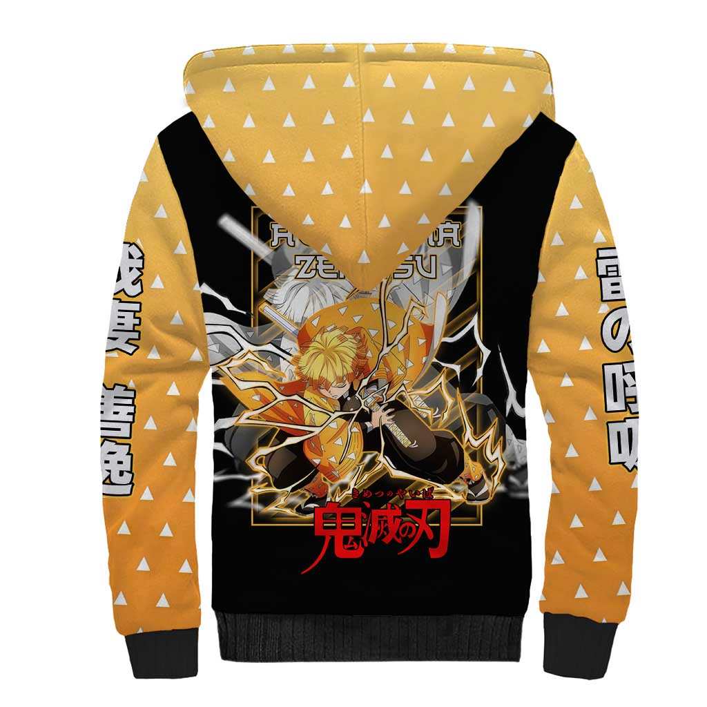 Agatsuma Zenitsu Demon Slayer Sherpa Hoodie with Yellow and Black Lightning Style Design - The Mazicc