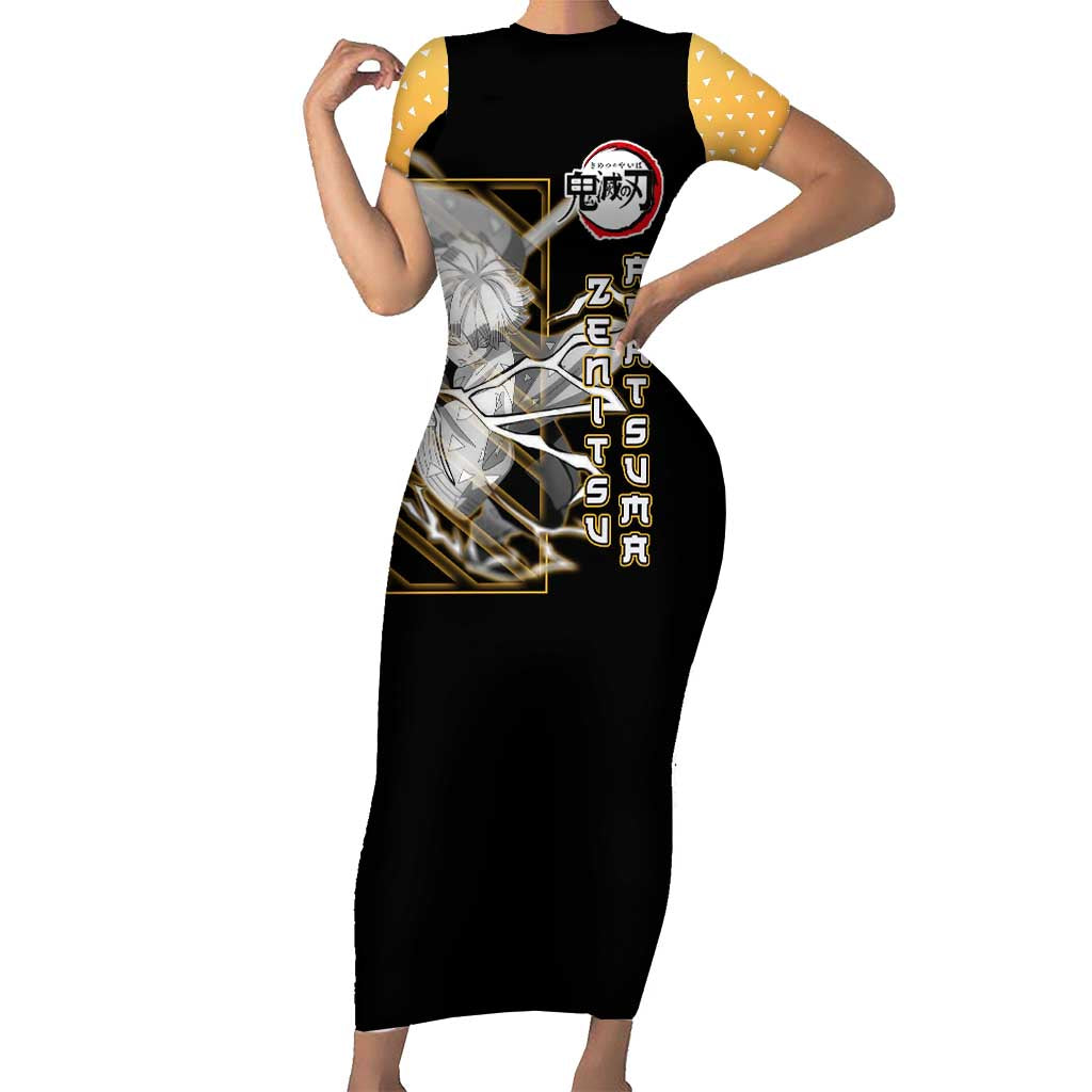 Agatsuma Zenitsu Demon Slayer Short Sleeve Bodycon Dress with Yellow and Black Lightning Style Design - The Mazicc