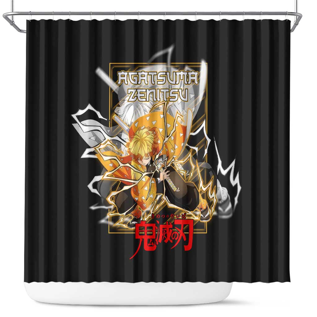 Agatsuma Zenitsu Demon Slayer Shower Curtain with Yellow and Black Lightning Style Design - The Mazicc